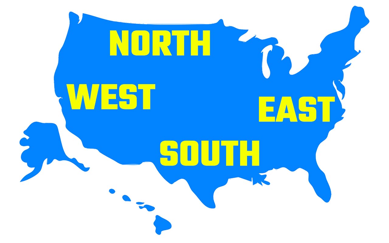 United States Map with cardinal points indicated