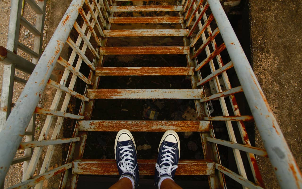 a man is standing on steps