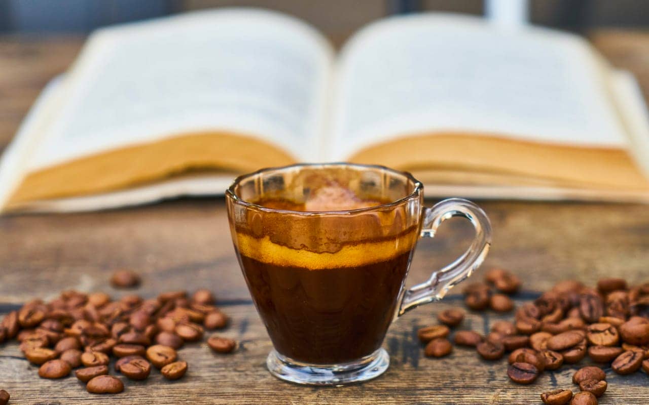 coffee and beans and a book