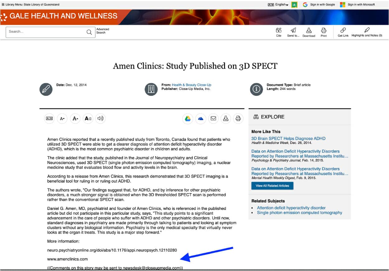 example of trying to research Amen Clinics and Daniel Amen