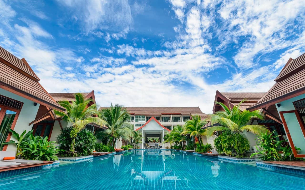 hotel rooms and swimming pool