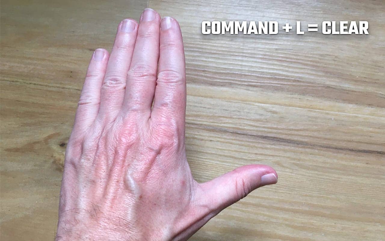 Keyboard Command Hand Memory Palace example for memorizing that Command + L in Python clears the screen
