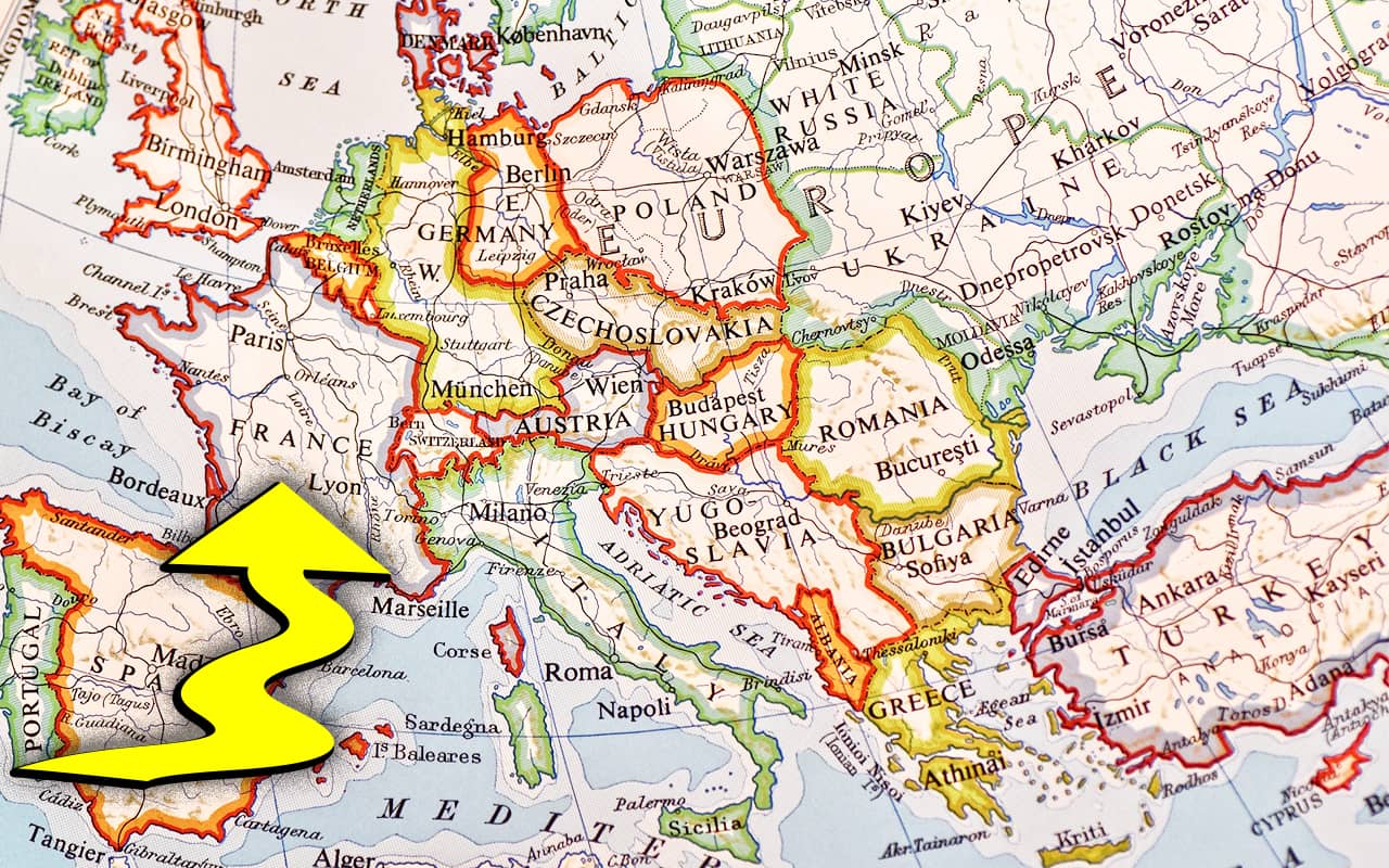 Map of Europe with arrow showing how to make it a Memory Palace