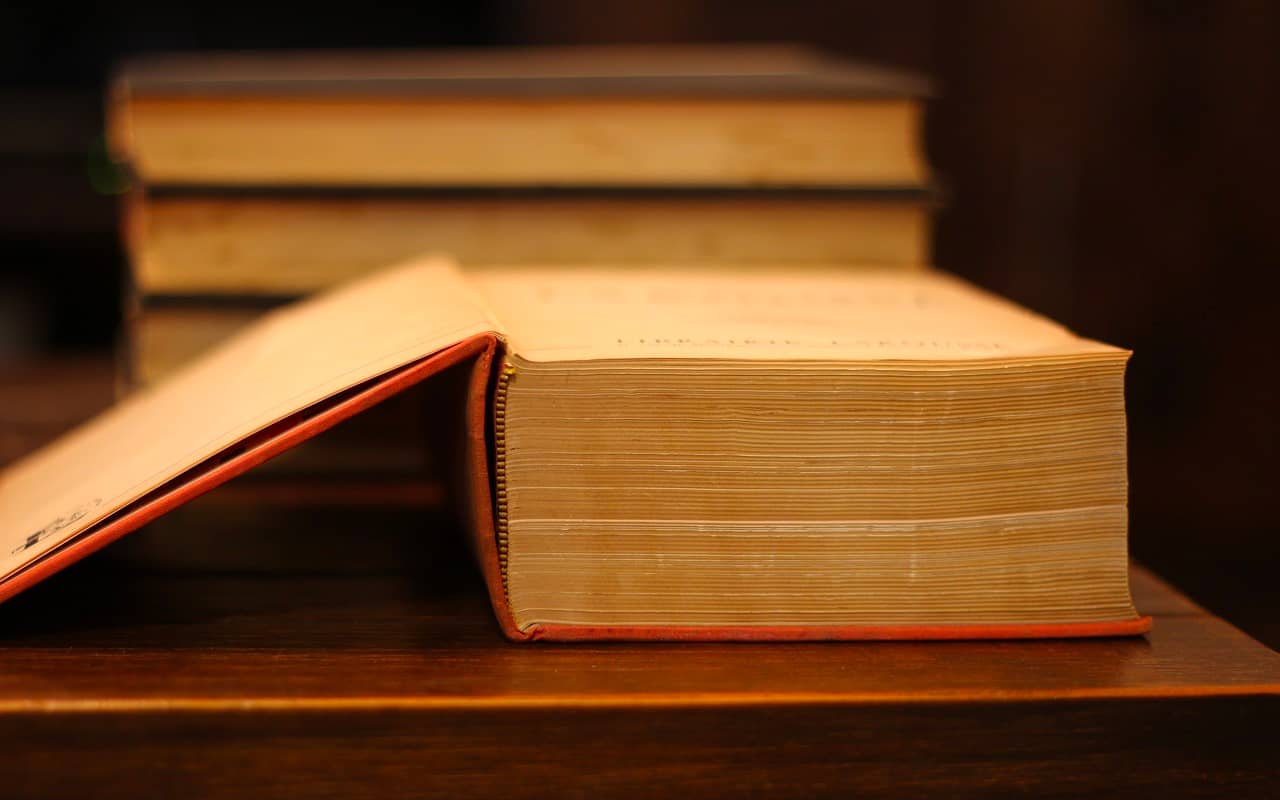 opened dictionary on a desk