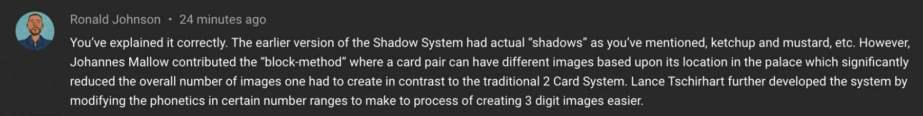 Ron Johnson comment on the Shadow memory technique