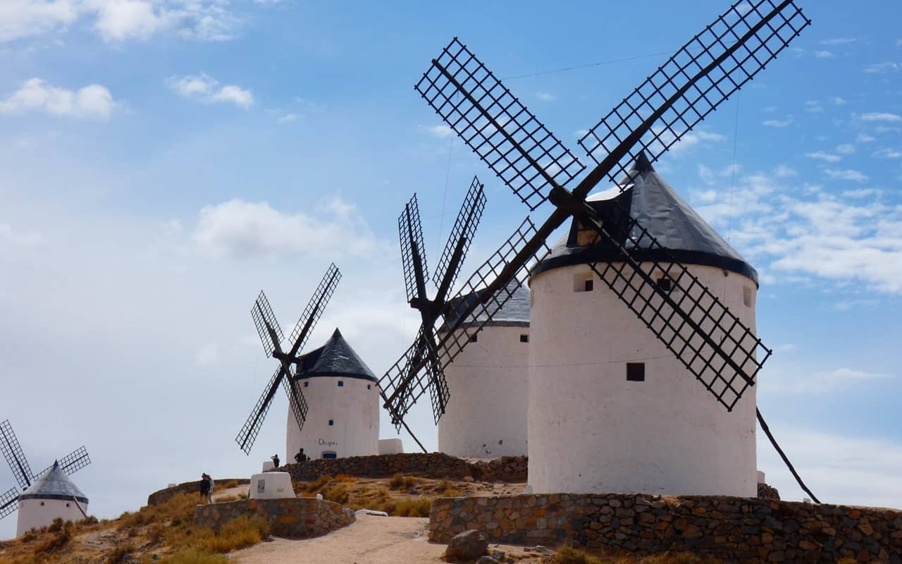 windmill rotations under the blue sky
